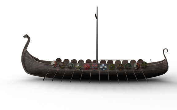 Viking Ship On White Background 