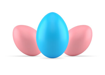 Easter chicken eggs three pink blue glossy traditional food decor element 3d icon realistic vector