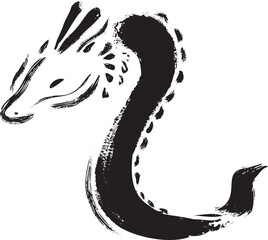 2024　墨絵　水墨画　手書き　辰年　辰　龍　たつ年　タツ　年賀状素材　イラスト素材