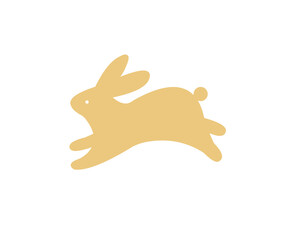 オレンジ色の跳ぶうさぎのシルエットイラスト