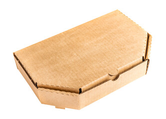 Closed kraft cardboard box on a transparent background, with an empty place for your text. food delivery packaging. Isolated object
