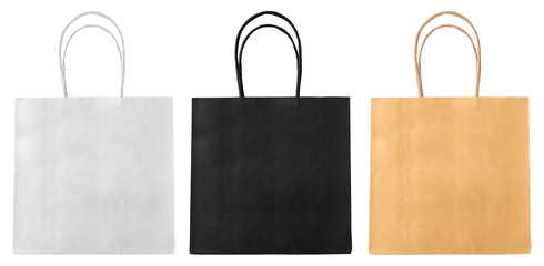 Set of paper bags with a handle isolated on a transparent background. isolated object. Design...