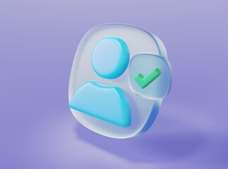 Person icon with check mark in glassmorphism style on isolated background 3d rendering	
