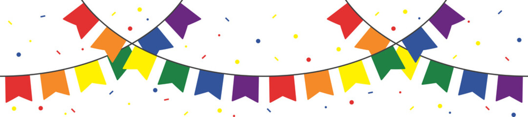 Rainbow colored party bunting. LGBTQI concept. Flat design illustration.