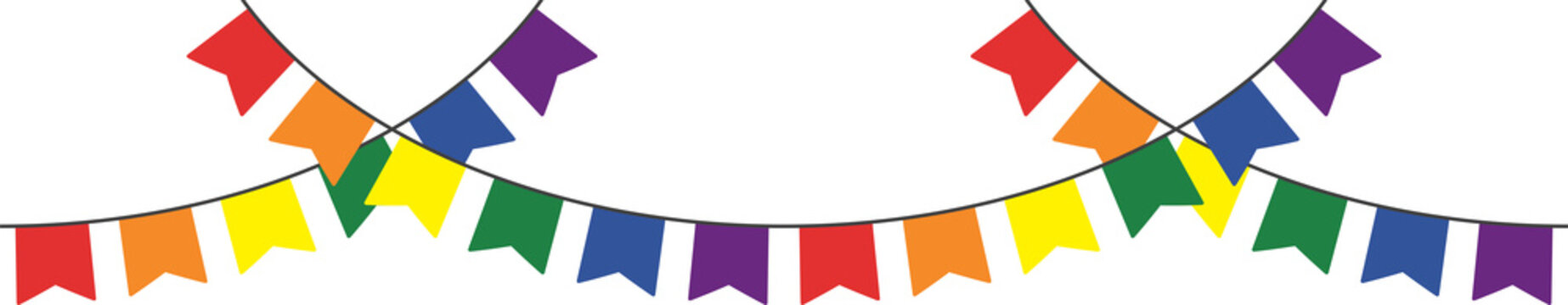 Rainbow colored party bunting. LGBTQI concept. Flat design illustration.
