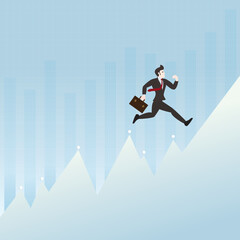Businessman people running and jumping towards on graph. Business successful vector illustration background.