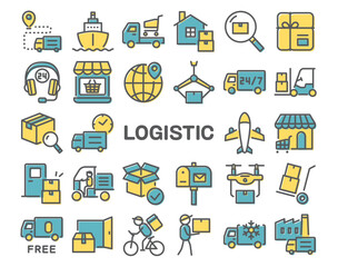 ロジスティック　カラフルなラインアイコンセット