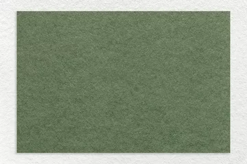 Gordijnen Texture of craft green color paper background with white border, macro. Structure of vintage dense kraft olive cardboard © nikol85