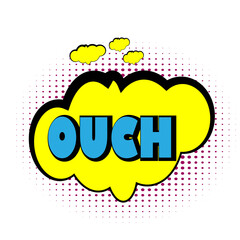 ouch comic book speech bubble, loud explosion sound effect. Superhero. Halftone