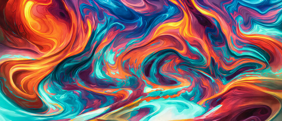 An abstract painting depicts a wave of the sea against a backdrop of a burning sky.  The contrast creates a sense of tension. Generative AI