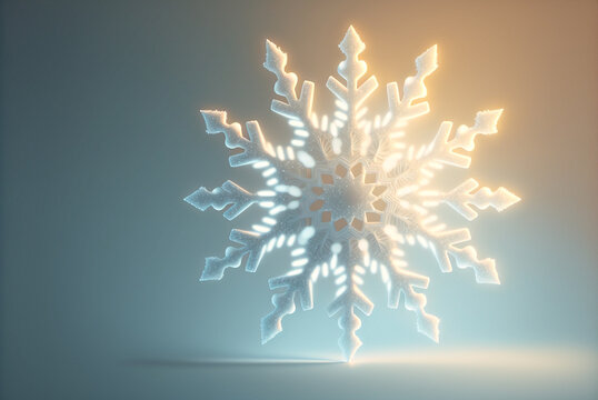 New Year and Christmas greeting card design. snow flake 3d rendering. Generative AI.