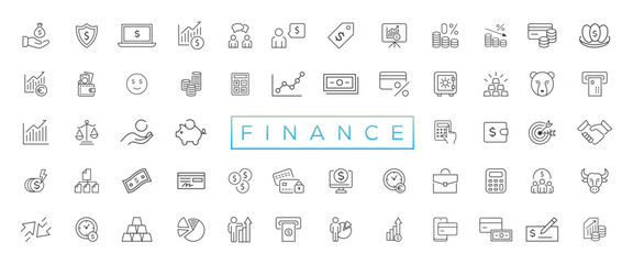 Fototapeta na wymiar Vector business and finance editable stroke line icon set with money, bank, check, law, auction, exchance, payment, wallet, deposit, piggy, calculator, web and more isolated outline thin symbol