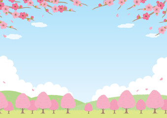 春の桜の風景のイラスト_横_1
