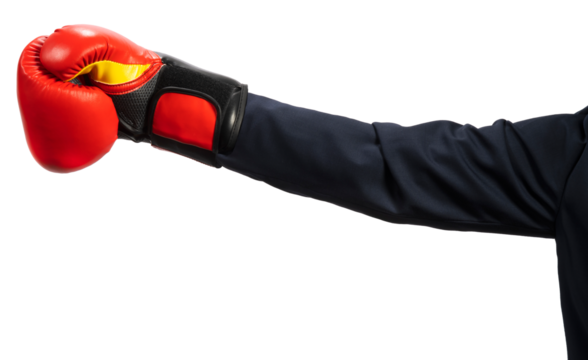 Businessman hand wearing boxing glove on white background, Hand wearing boxing glove on black Background PNG File.