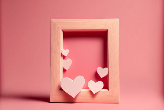 pink picture frame for insert text or image inside on pastel pink color. Generative Ai.