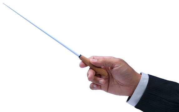 Hand holding Baton for music conductor tool  on white background PNG File.