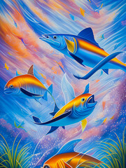 Abstract interpretation of a predatory fish underwater. Generative AI