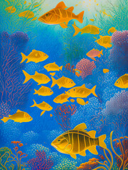 Fototapeta na wymiar Abstract interpretation of a predatory fish underwater. Generative AI
