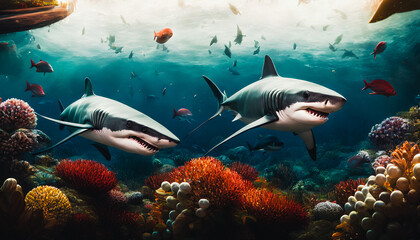 Obraz na płótnie Canvas Abstract interpretation of a predatory fish underwater. Generative AI