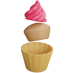 3d rendering floating strawberry cupcakes isolated