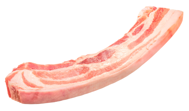 Streaky pork isolated on white background, Slide pork belly raw or Raw sliced bacon on white background PNG File.