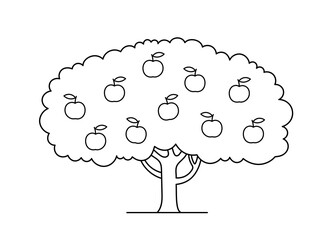 Apple fruits tree. Orchard garden harvest. Vector cartoon Illustration. Editable outline stroke.