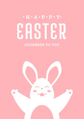 Happy Easter hug smiling bunny portrait open paws vintage greeting card design template vector flat