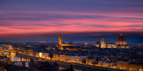 Fototapeta na wymiar View of Florence after sunset from Piazzale Michelangelo, Florence, Italy