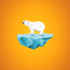 Polar Bear on ice because of the effects of global warming. Vector illustration. cartoon low polygon Global warming concept background