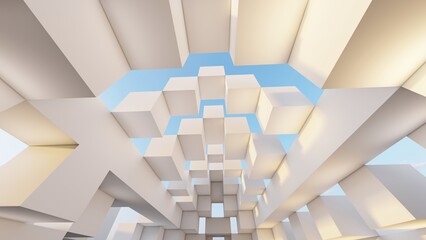 Abstract architecture background geometric pattern walls 3d render