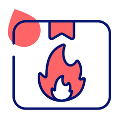 Fire flame sign with package symbolizing icon of flammable delivery