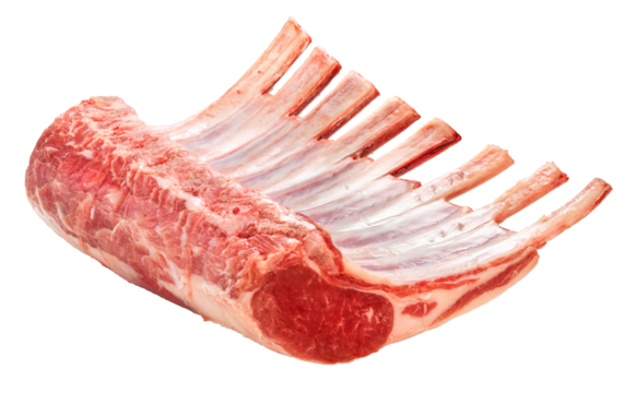 Fresh lamb rack on white background, Fresh Raw lamb loin on White Background PNG File.