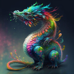 Colorful, cute, magic fantasy chineese dragon illustration