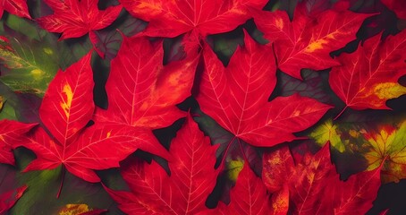 red leaves paint background, illustration, Generative AI