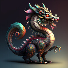 Obraz premium Colorful, cute, magic fantasy chineese dragon illustration