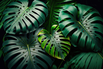 tropical leaves top view. Generative AI