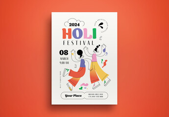 Colorful Modern Handdrawn Holi Festival Flyer Layout