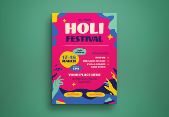 Red Hand Drawn Holi Festival Flyer Layout
