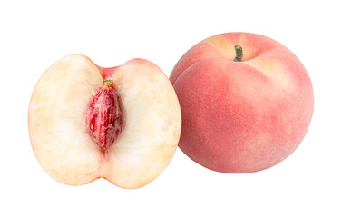 Fototapeta na wymiar Fragrant Peach fruit on white background, Fresh White Peach on White Background PNG FILE.