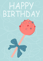 A greeting card with cupcakes and the inscription happy birthday. Vector greeting card in a modern style with sweets
