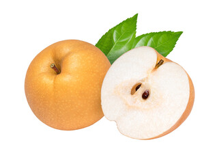 Premium Korean Sweet Pear on white background, Korean Snow pear or Shingo pear on white background PNG File.