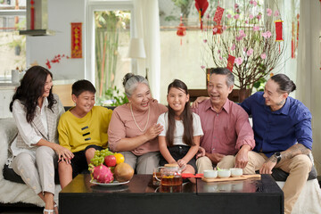 Big happy family celebrating Chinese New Year at home