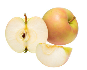 Japanese Green Orin Apple on white, Fresh Yellow and Green Apple Isolated on White background PNG file.