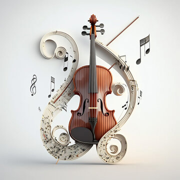 Violin, classical music, musical notes illustration made with Generative AI