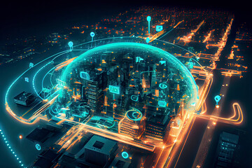 Fototapeta na wymiar Concept of a smart city and communication network