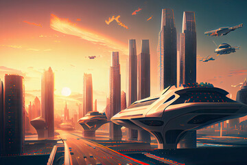 Naklejka na ściany i meble Panorama of the city skyline in the future