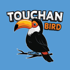 Touchan Bird standing in branch tree Illustration vector for design T-shirt, Sticker, logo, etc