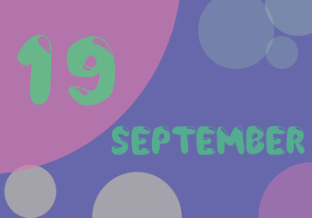 19 september day of the month in pastel colors. Very Peri background, trend of 2022.