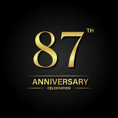 Fototapeta na wymiar 87th anniversary celebration with gold color and black background. Vector design for celebrations, invitation cards and greeting cards.