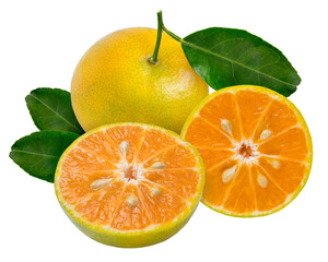 Mandarin Orange fruit  on white background, Fresh Tangerine Orange on white PNG File.